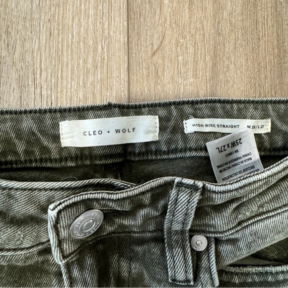 Cleo + Wolf High Rise Straight Green Jeans 25 - Picture 2 of 4